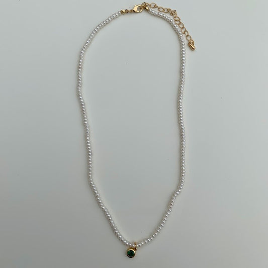 Jewel Hut Classic Pearl Necklace with Emerald Zirconia