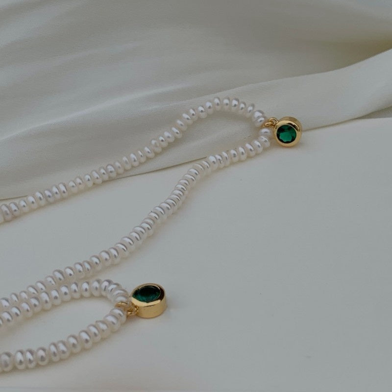 Jewel Hut Classic Pearl Necklace with Emerald Zirconia