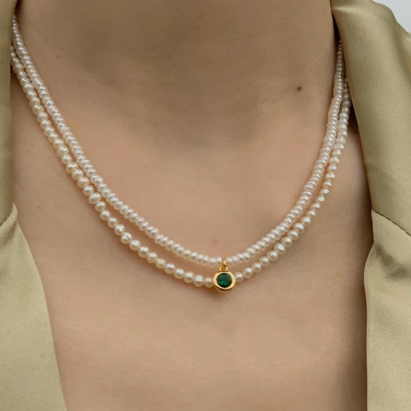 Jewel Hut Classic Pearl Necklace with Emerald Zirconia