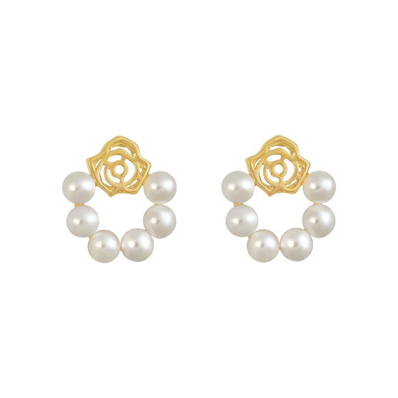 Jewel Hut Rose and Pearl Hoop Earrings