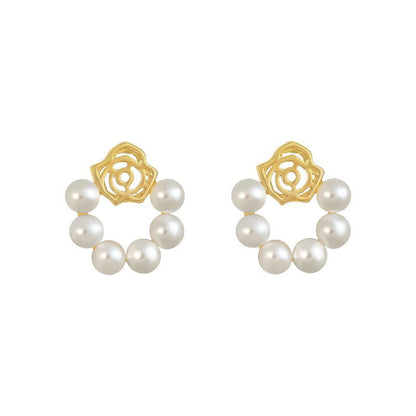 Jewel Hut Rose and Pearl Hoop Earrings